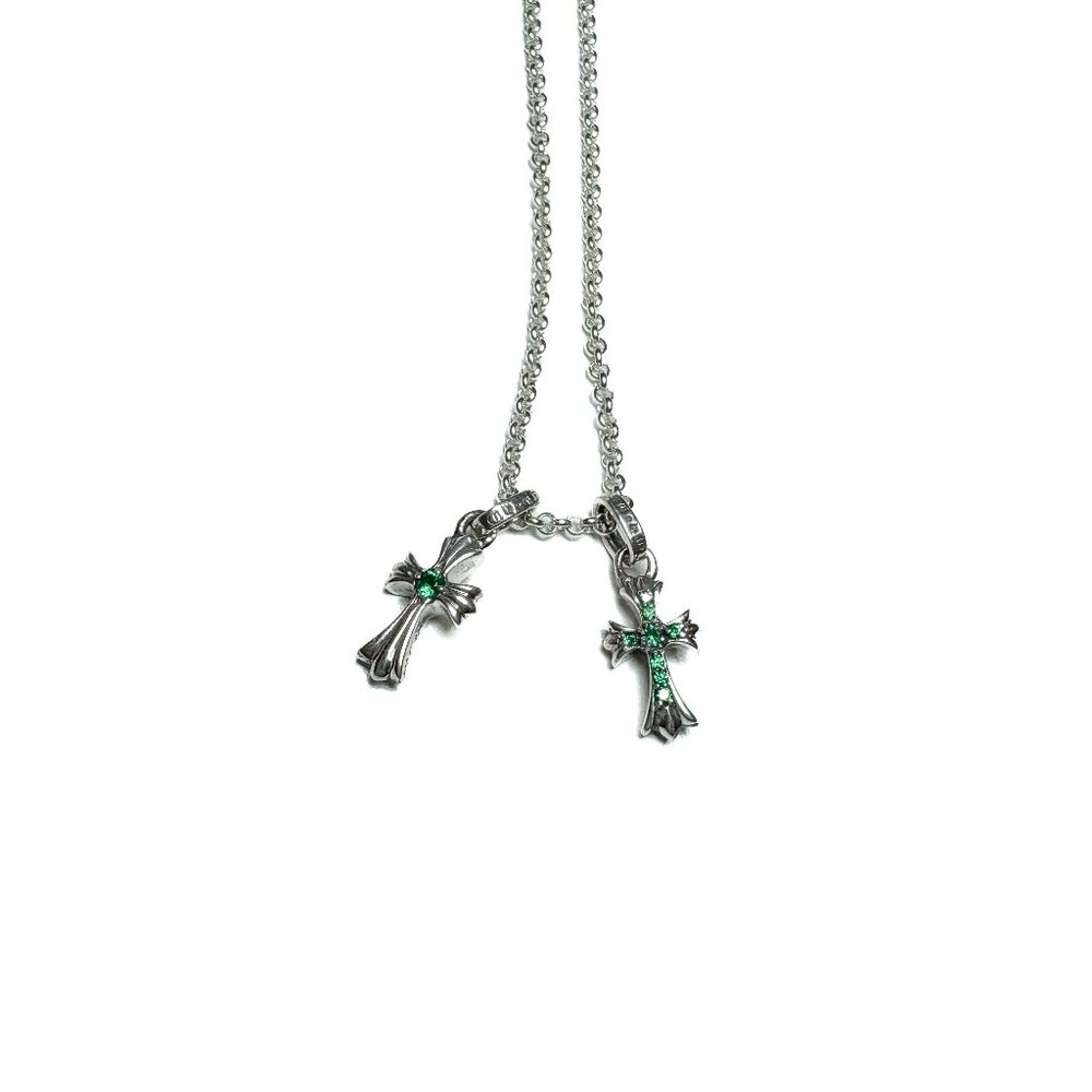 Chrome Hearts Emerald Double-Cross Necklace